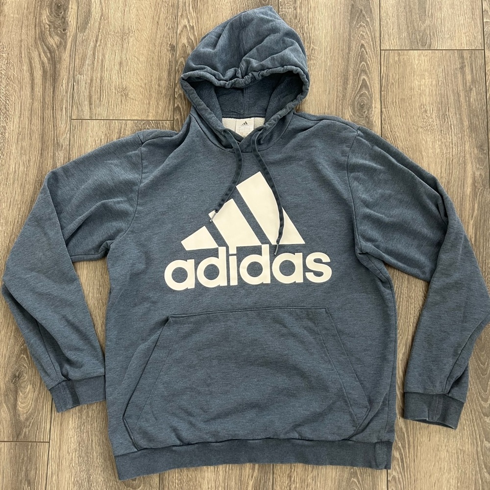Adidas Men's Charcoal Blue Hoodie Large - Picture 1 of 6
